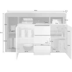 Credenza Dalle, 146x42 h93 cm, Bianco lucido e Ardesia<Dmora Best