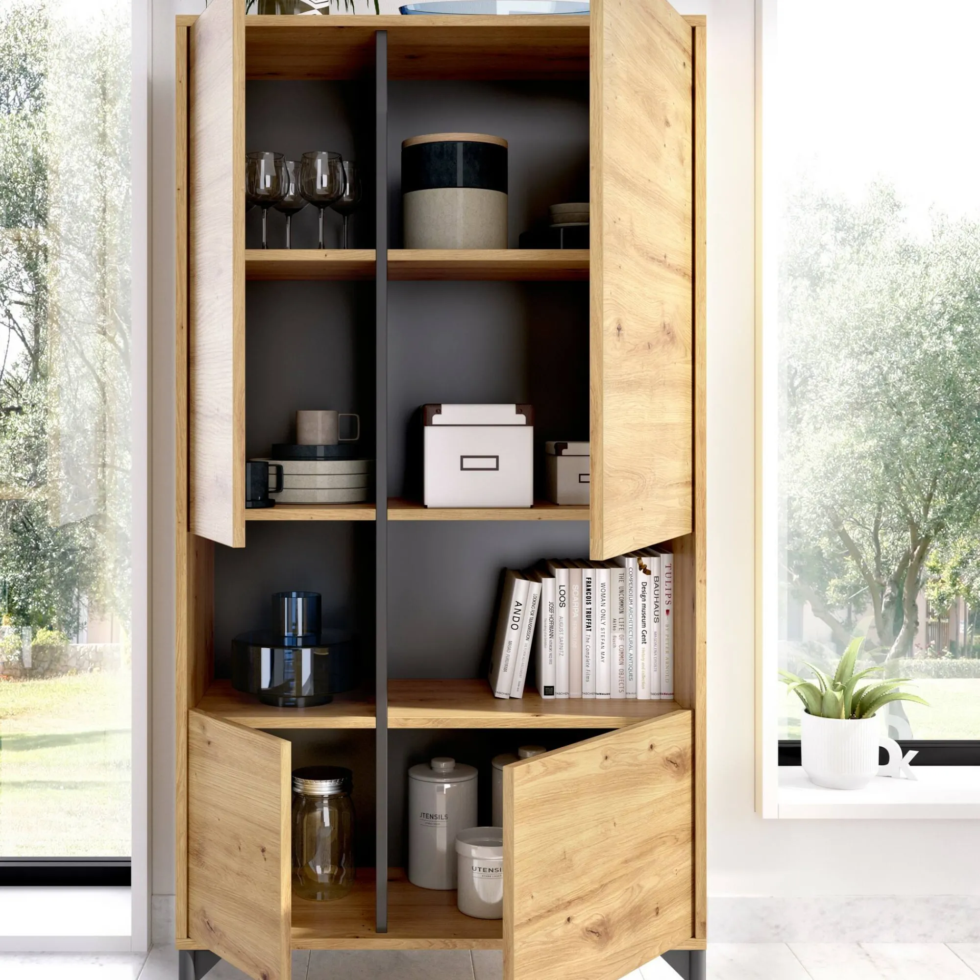 Credenza Dalois, 72x34h144 cm, Rovere Nodi e Antracite<Dmora Sale