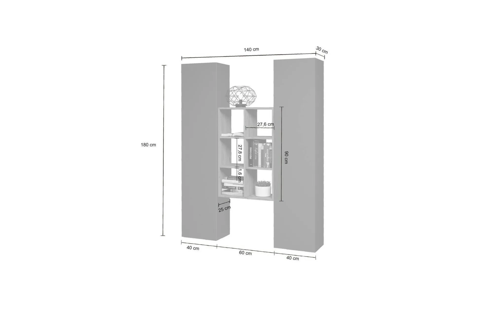 Credenza Danila, cm 140x30h180, Antracite e Acero<Dmora Fashion