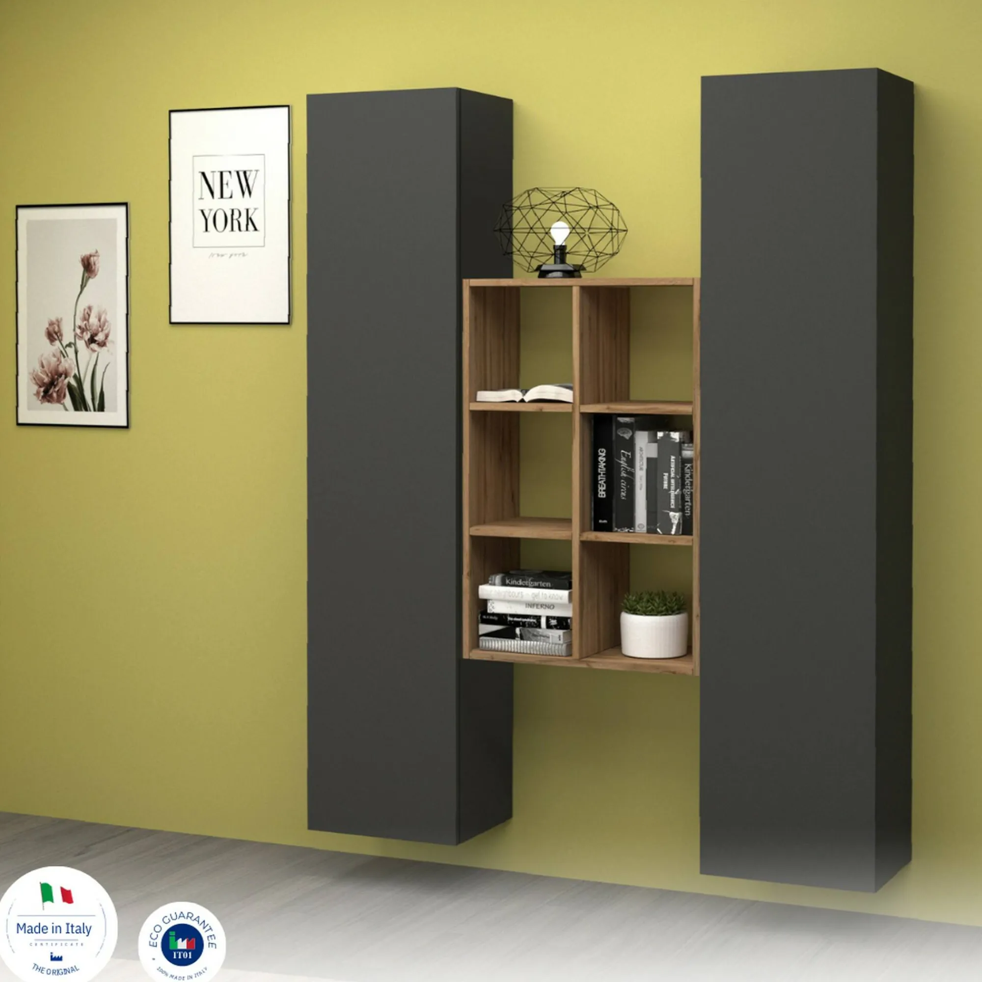 Credenza Danila, cm 140x30h180, Antracite e Acero<Dmora Fashion