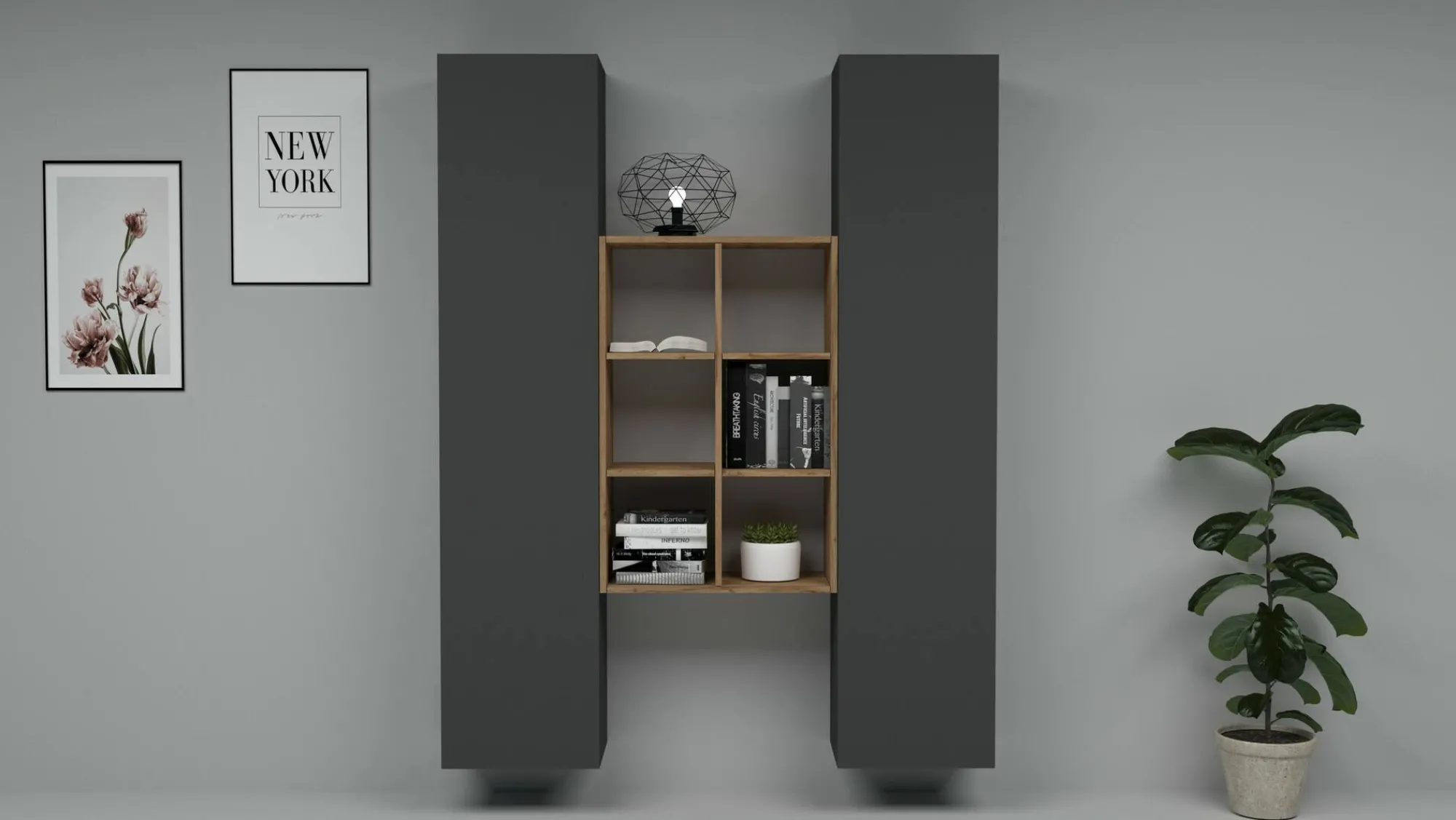 Credenza Danila, cm 140x30h180, Antracite e Acero<Dmora Fashion