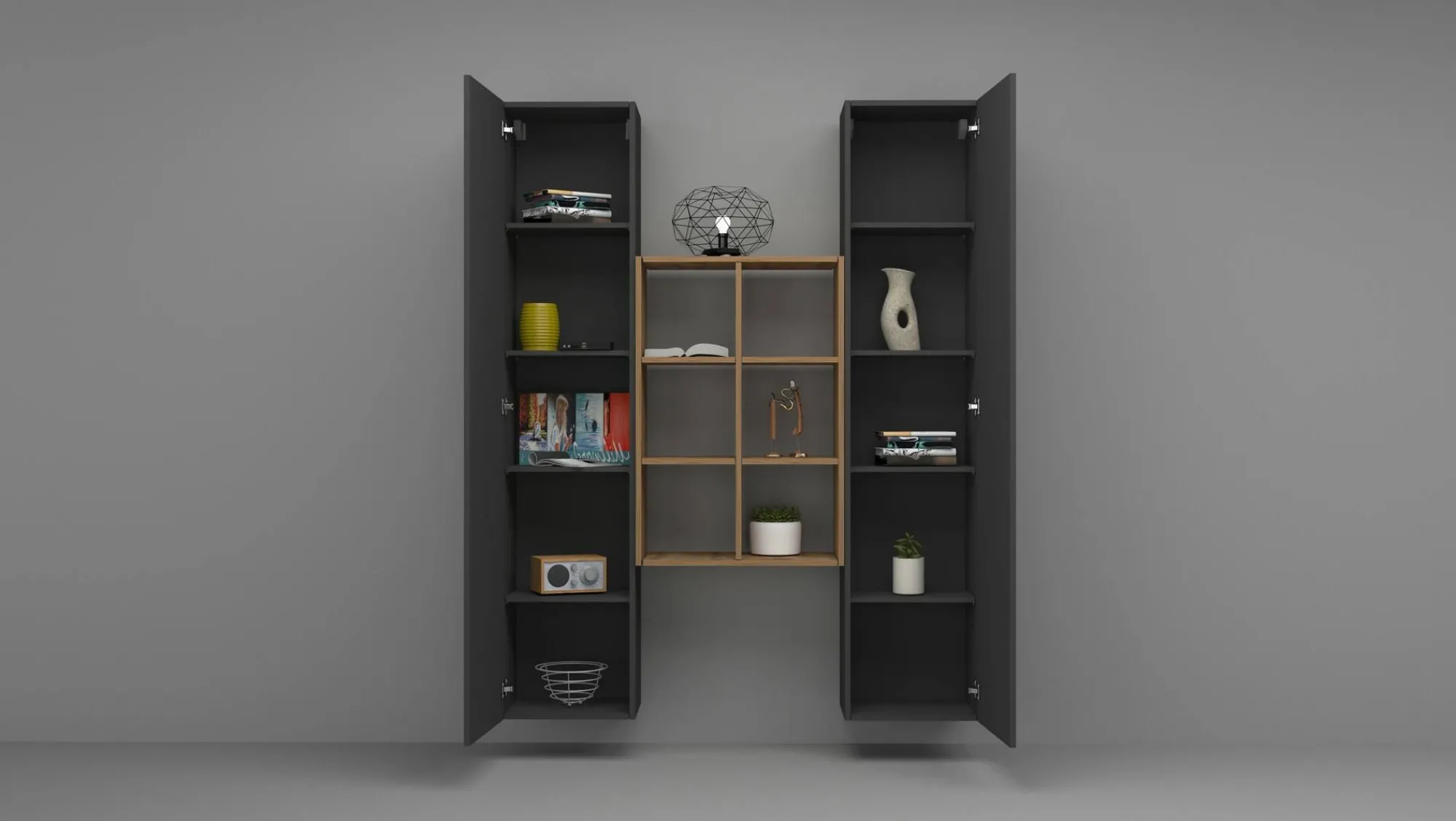 Credenza Danila, cm 140x30h180, Antracite e Acero<Dmora Fashion