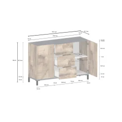 Credenza Dannes, cm 120x40h80, Ardesia e Acero<Dmora Outlet
