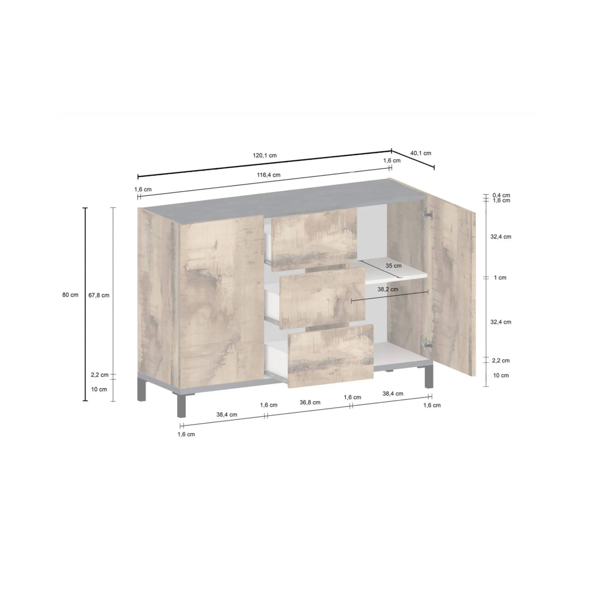Credenza Dannes, cm 120x40h80, Ardesia e Acero<Dmora Outlet