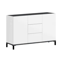Credenza Dannes, cm 120x40h80, Bianco lucido e Ardesia<Dmora Sale