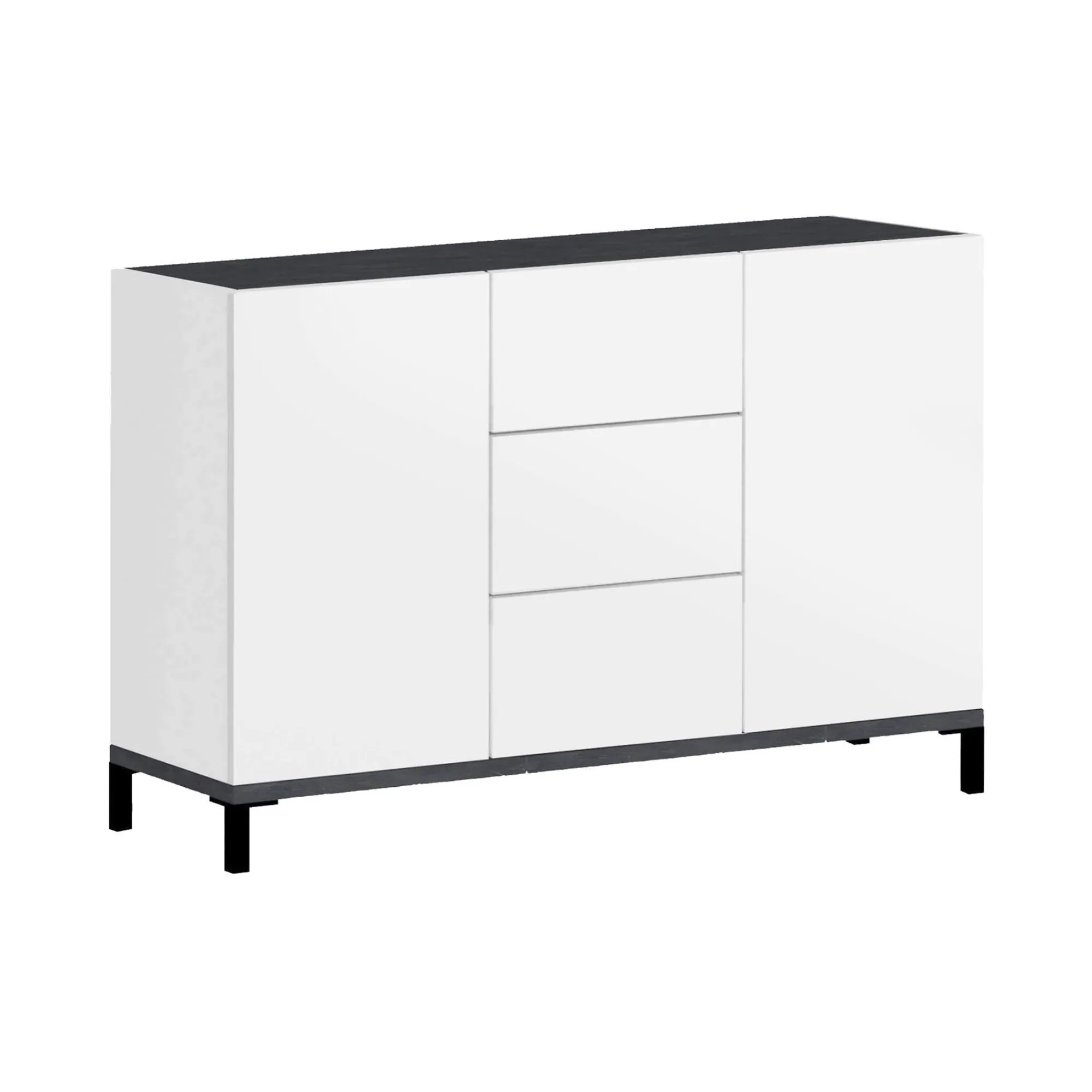 Credenza Dannes, cm 120x40h80, Bianco lucido e Ardesia<Dmora Sale