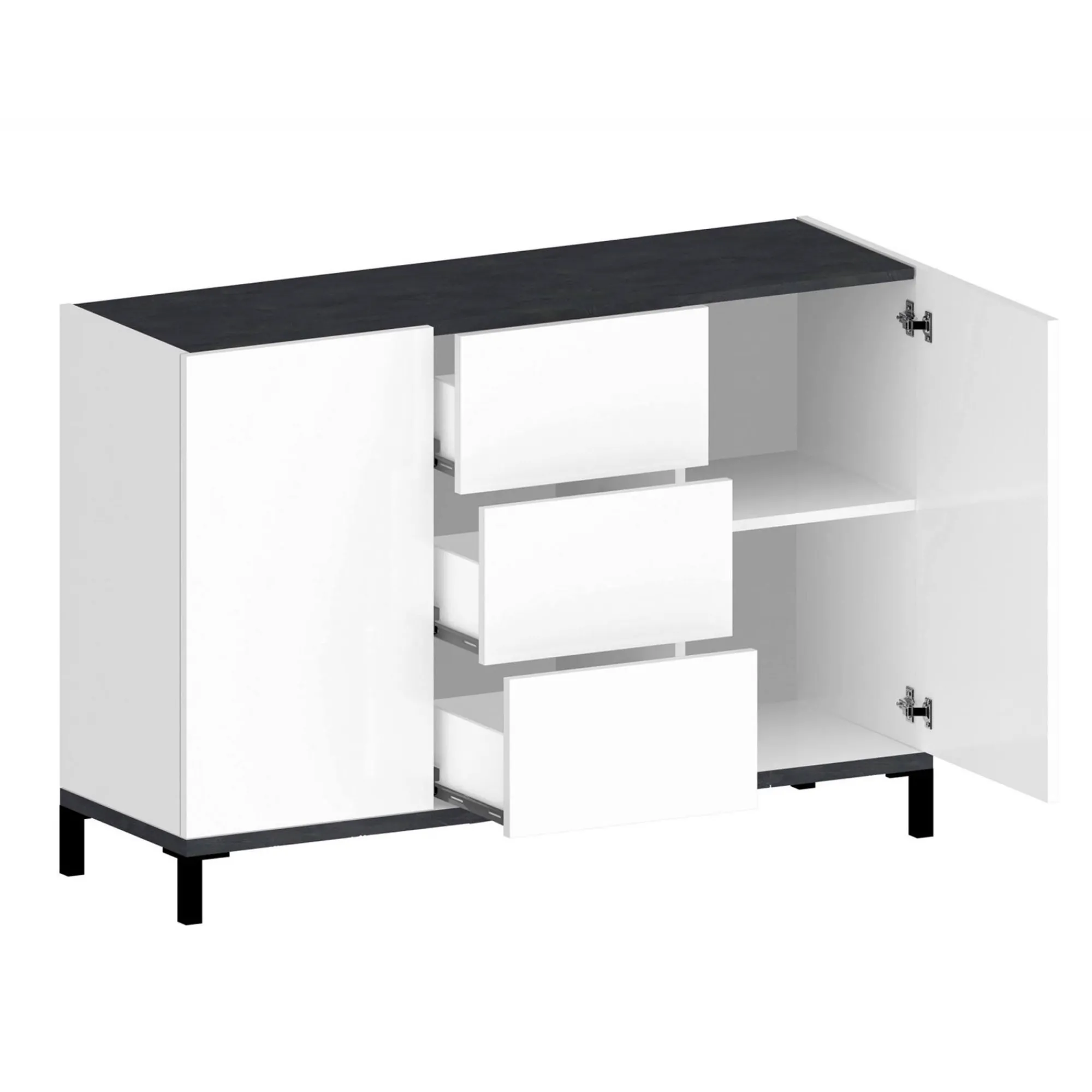 Credenza Dannes, cm 120x40h80, Bianco lucido e Ardesia<Dmora Sale