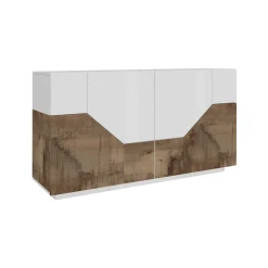 Credenza Dasllan, cm 159x43h86, Bianco lucido e Acero<Dmora Store