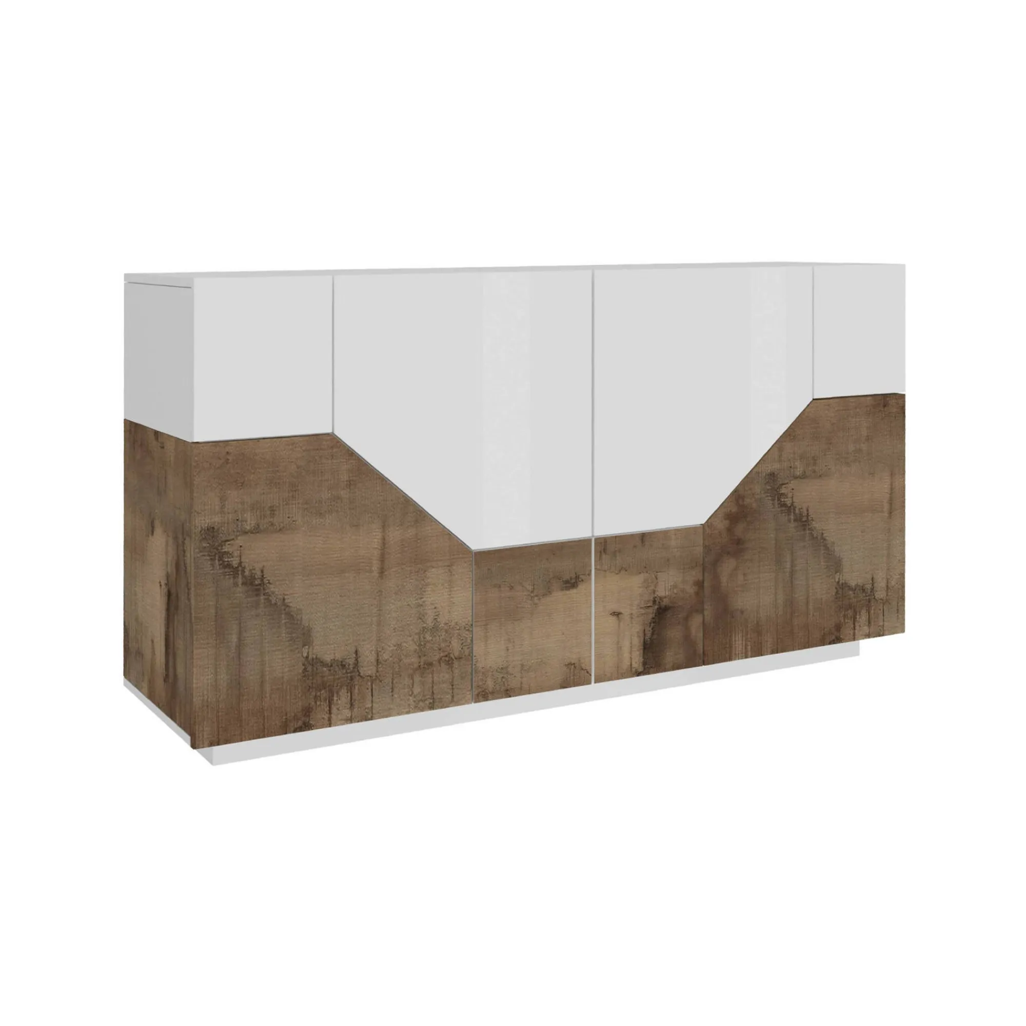 Credenza Dasllan, cm 159x43h86, Bianco lucido e Acero<Dmora Store