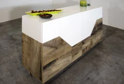 Credenza Dasllan, cm 159x43h86, Bianco lucido e Acero<Dmora Store