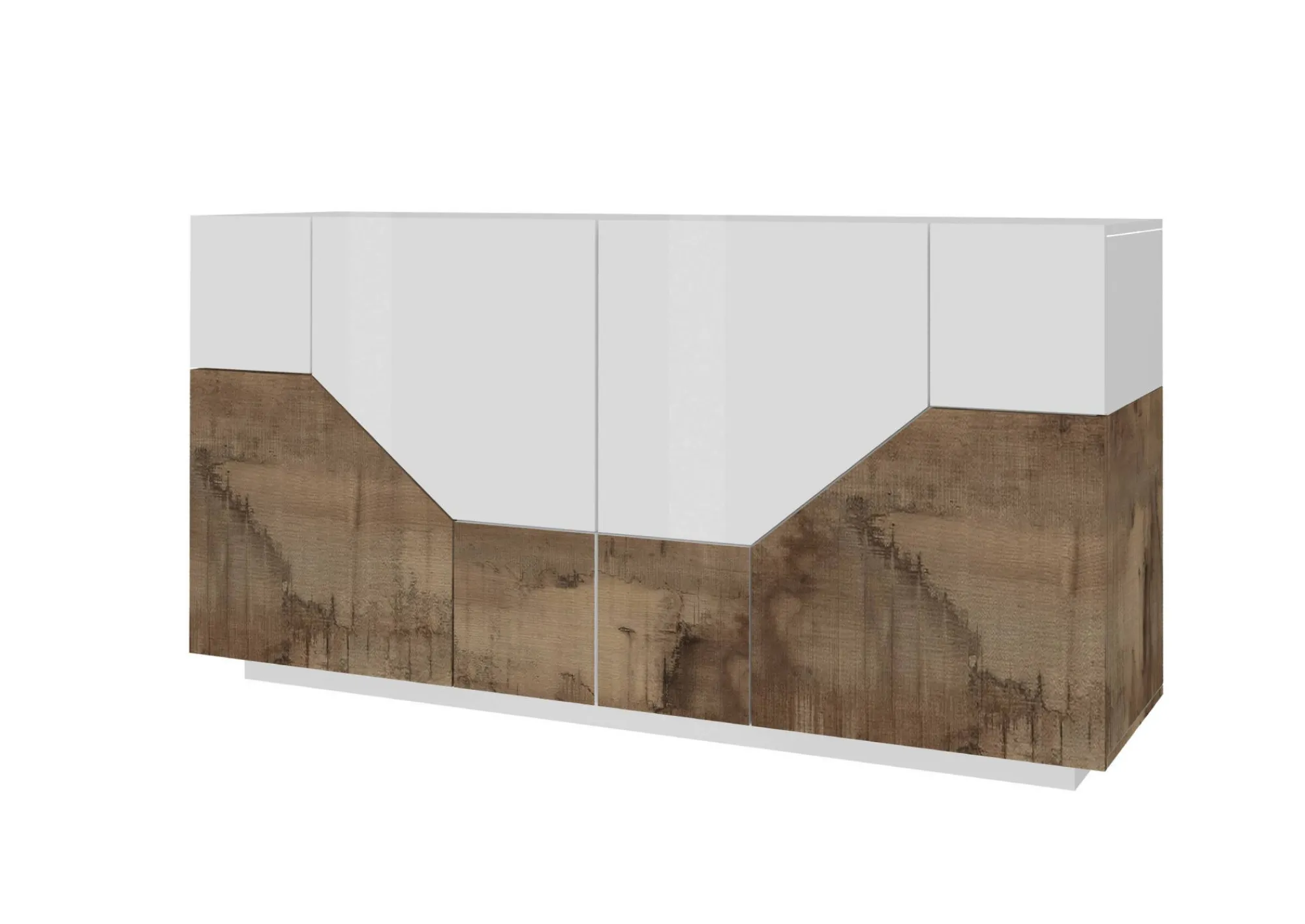 Credenza Dasllan, cm 159x43h86, Bianco lucido e Acero<Dmora Store