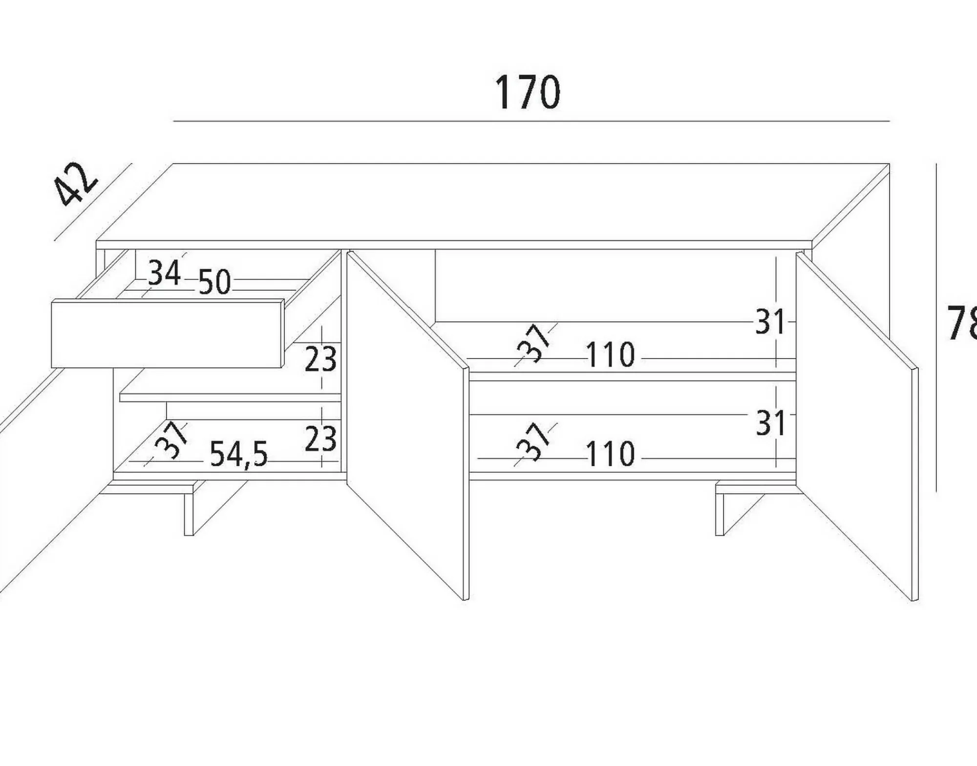 Credenza Davallon, 170x42h78 cm, Bianco e Cemento<Dmora Best