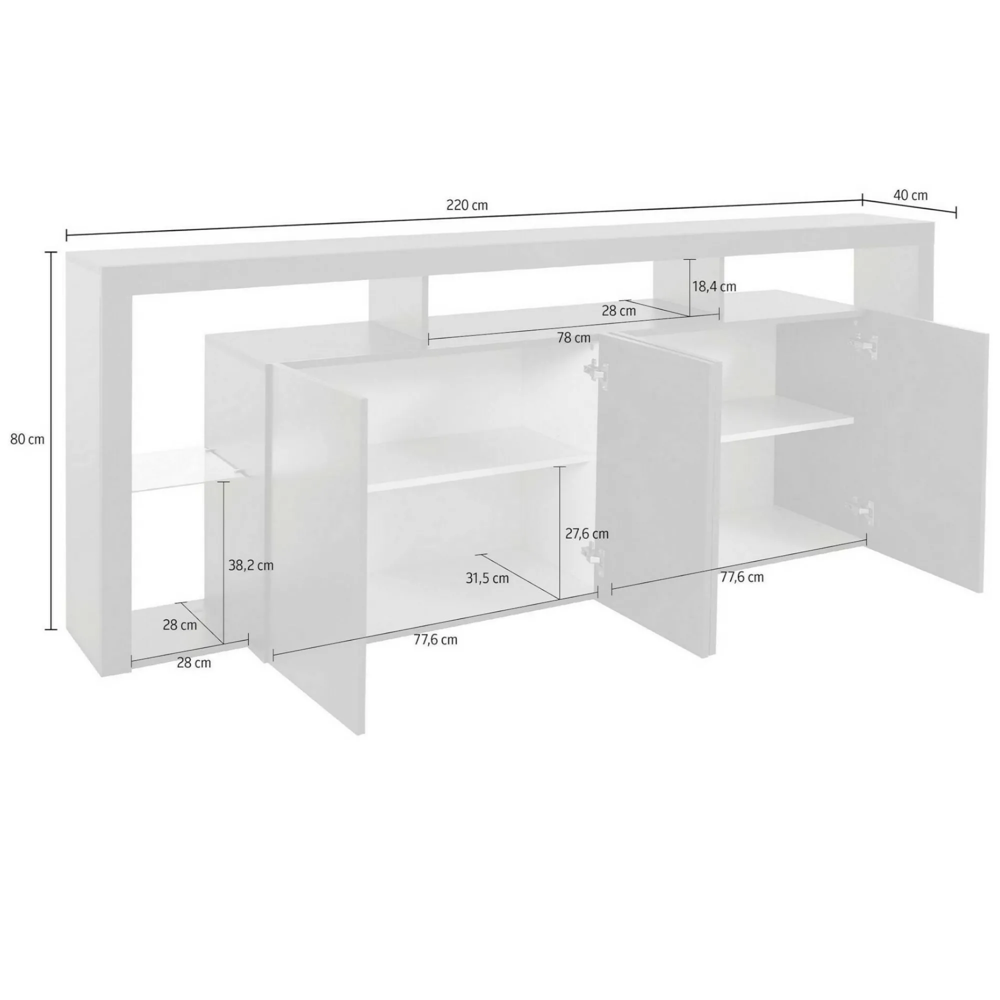 Credenza Ddalessandr, 220x40h80 cm, lucido<Dmora Hot