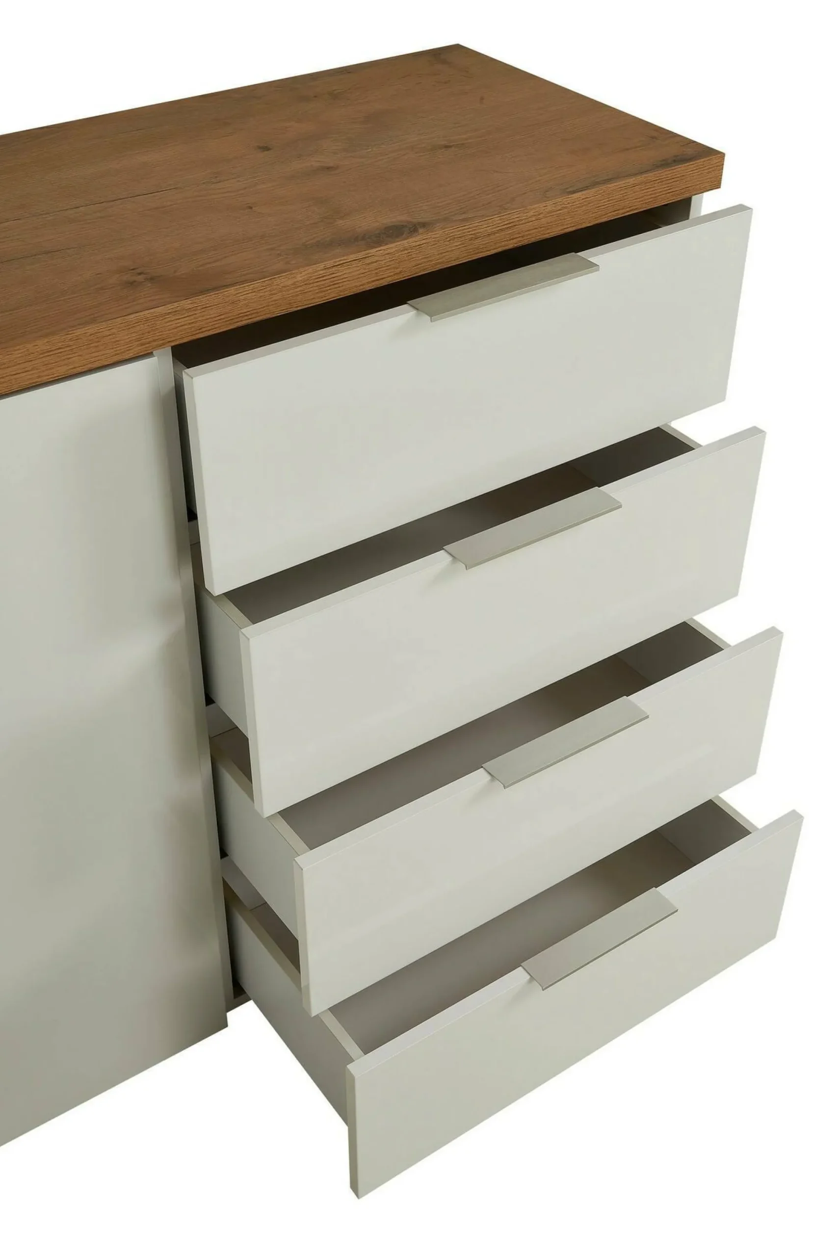 Credenza Ddelorenz, 120x43h89 cm, Bianco lucido e Rovere<Dmora Cheap