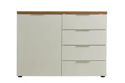 Credenza Ddelorenz, 120x43h89 cm, Bianco lucido e Rovere<Dmora Cheap