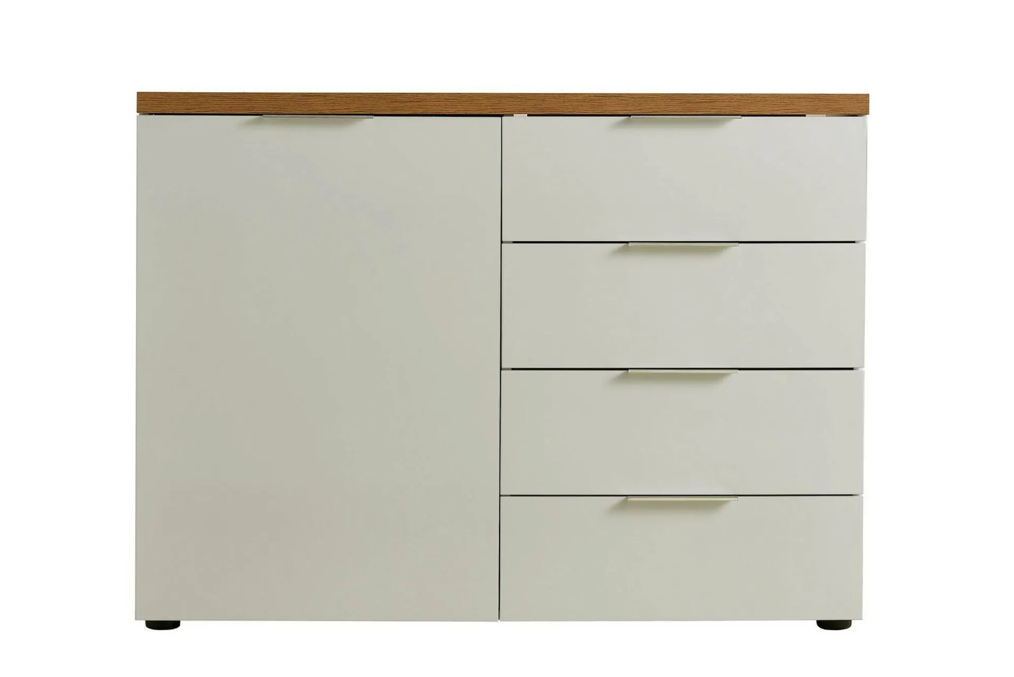 Credenza Ddelorenz, 120x43h89 cm, Bianco lucido e Rovere<Dmora Cheap