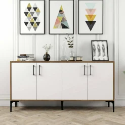 Credenza Dflamign, 160x35h78 cm, Noce e Bianco<Dmora Online
