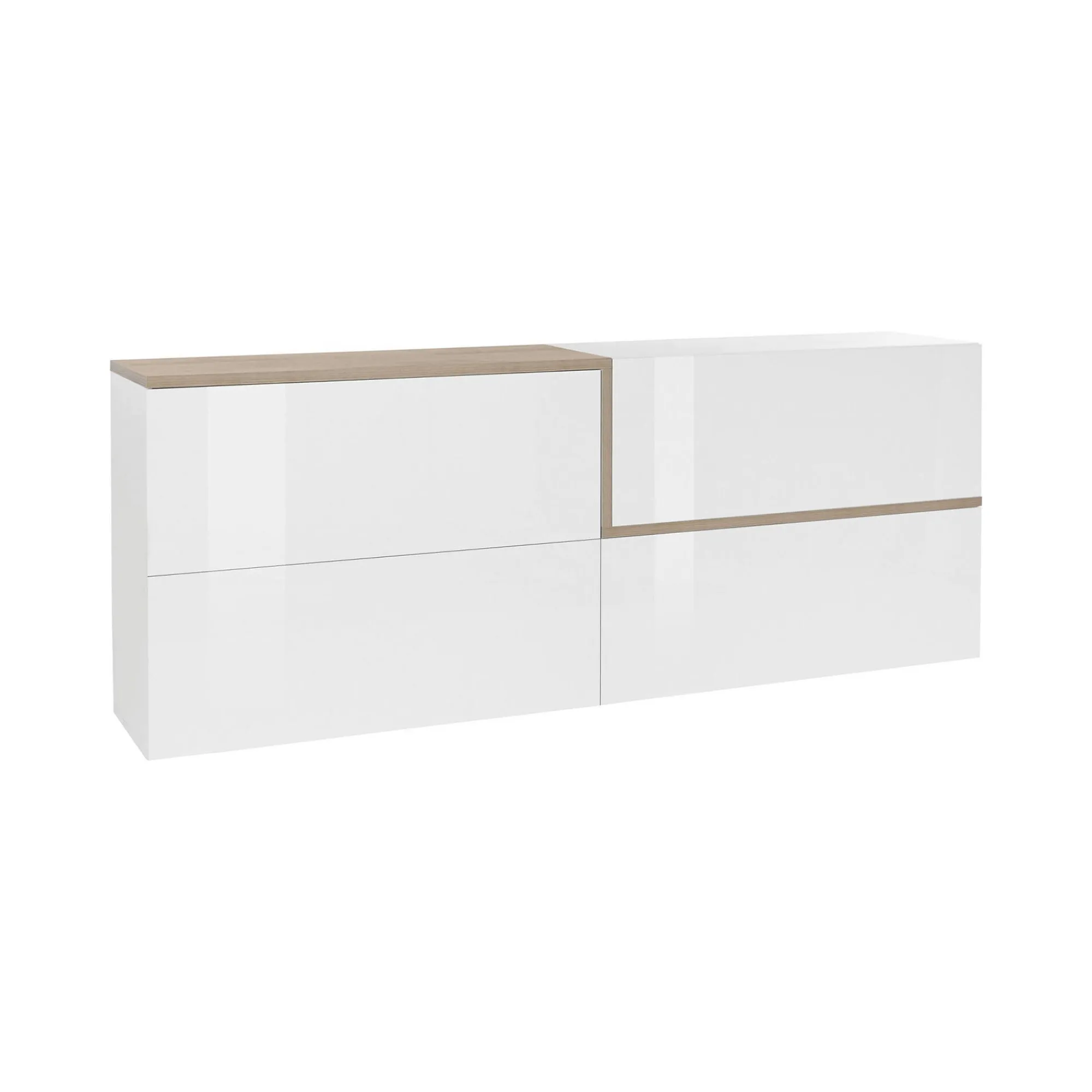 Credenza Dgels, cm 210x40h80, Bianco lucido e Acero<Dmora Cheap