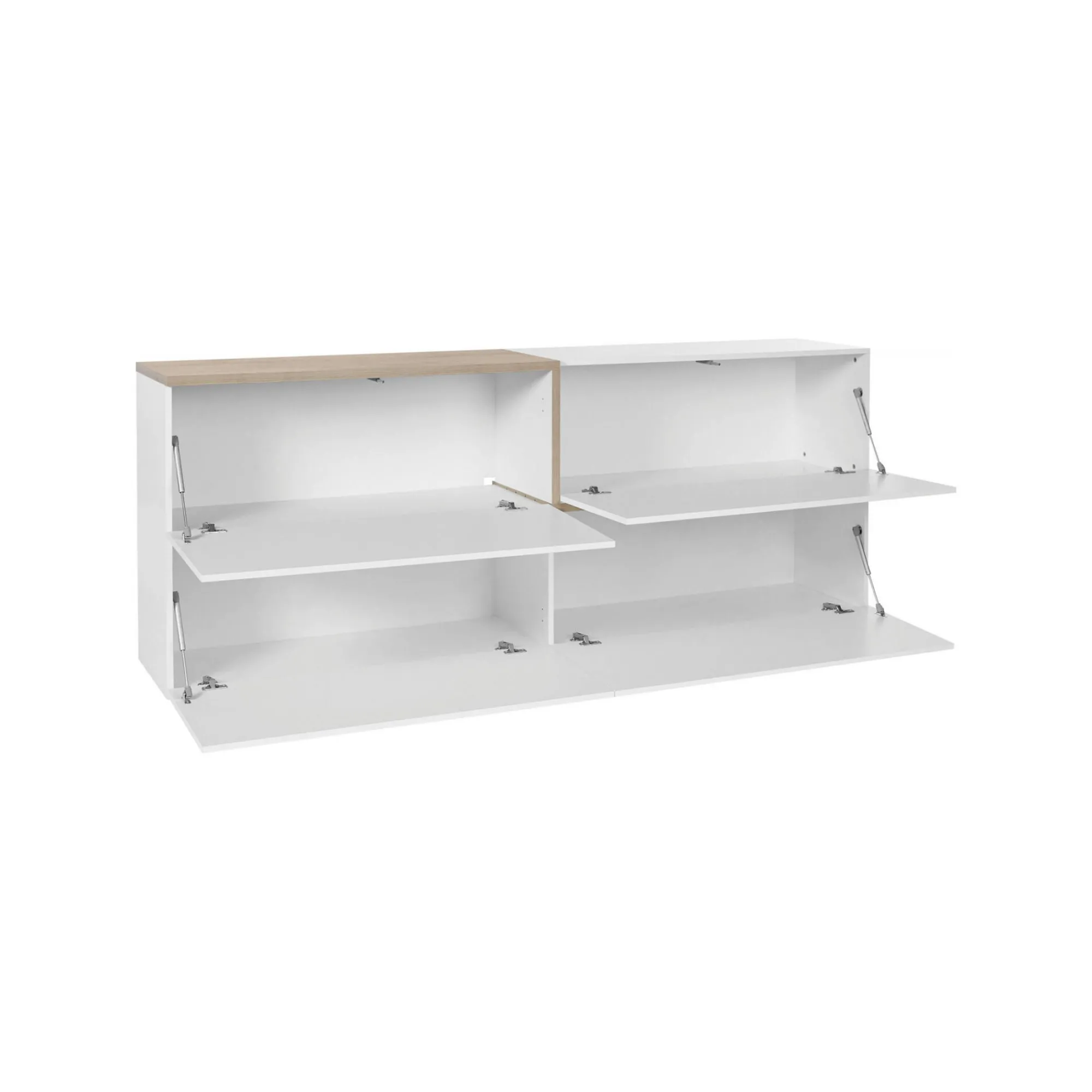 Credenza Dgels, cm 210x40h80, Bianco lucido e Acero<Dmora Cheap