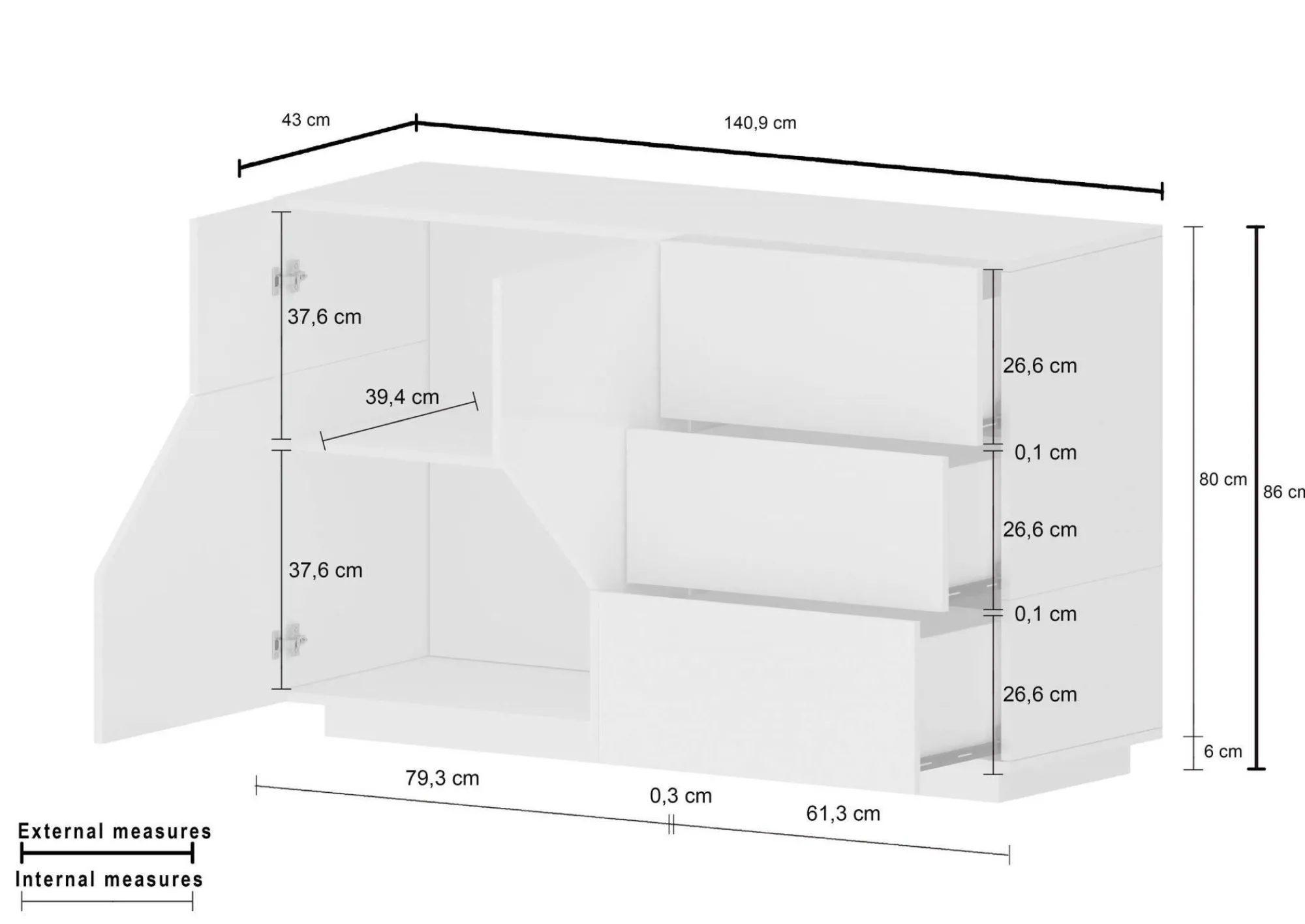 Credenza Dgirell, cm 141x43h86,<Dmora Cheap