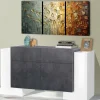 Credenza Dguan, cm 170x45h85, Bianco lucido e Ardesia<Dmora Flash Sale