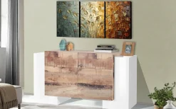 Credenza Dguan, cm 170x45h85, Bianco lucido e Acero<Dmora Shop