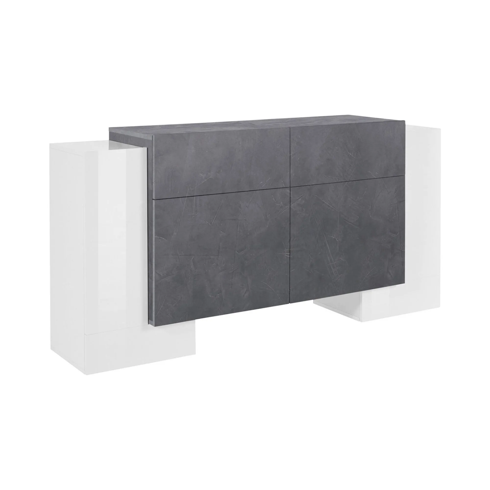 Credenza Dguan, cm 170x45h85, Bianco lucido e Ardesia<Dmora Flash Sale