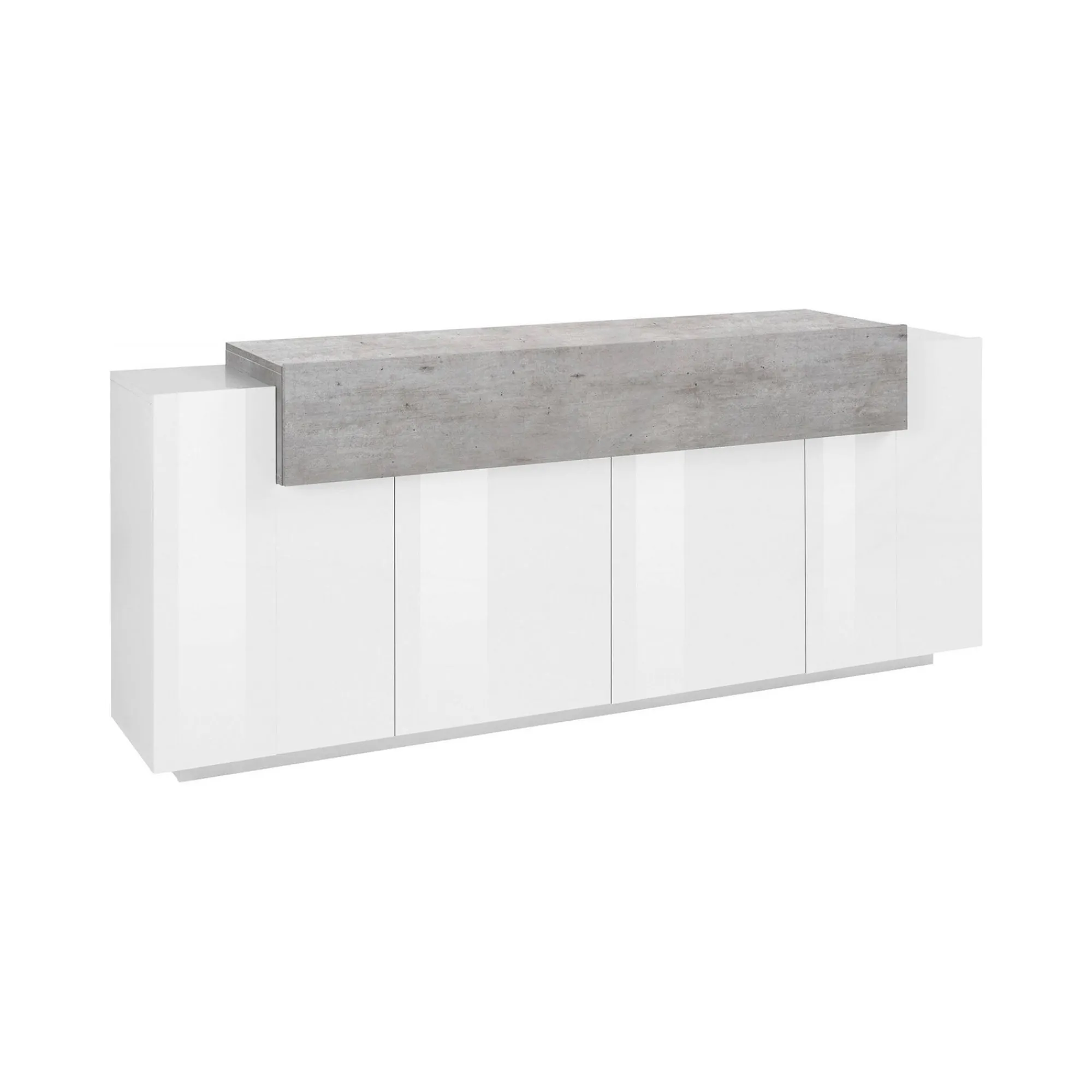 Credenza Discordia, cm 200x45h86, Bianco lucido e Cemento<Dmora New