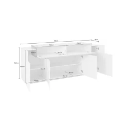 Credenza Discordia, cm 200x45h86, Bianco lucido e Cemento<Dmora New