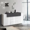 Credenza Dismajl, cm 160x45h86, Bianco lucido e Ardesia<Dmora Best