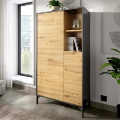 Credenza Dkessi, 72x34h144 cm, Rovere Nodi e Antracite<Dmora Hot