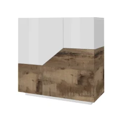 Credenza Dkoud, cm 100x43h106, Bianco lucido e Acero<Dmora Sale