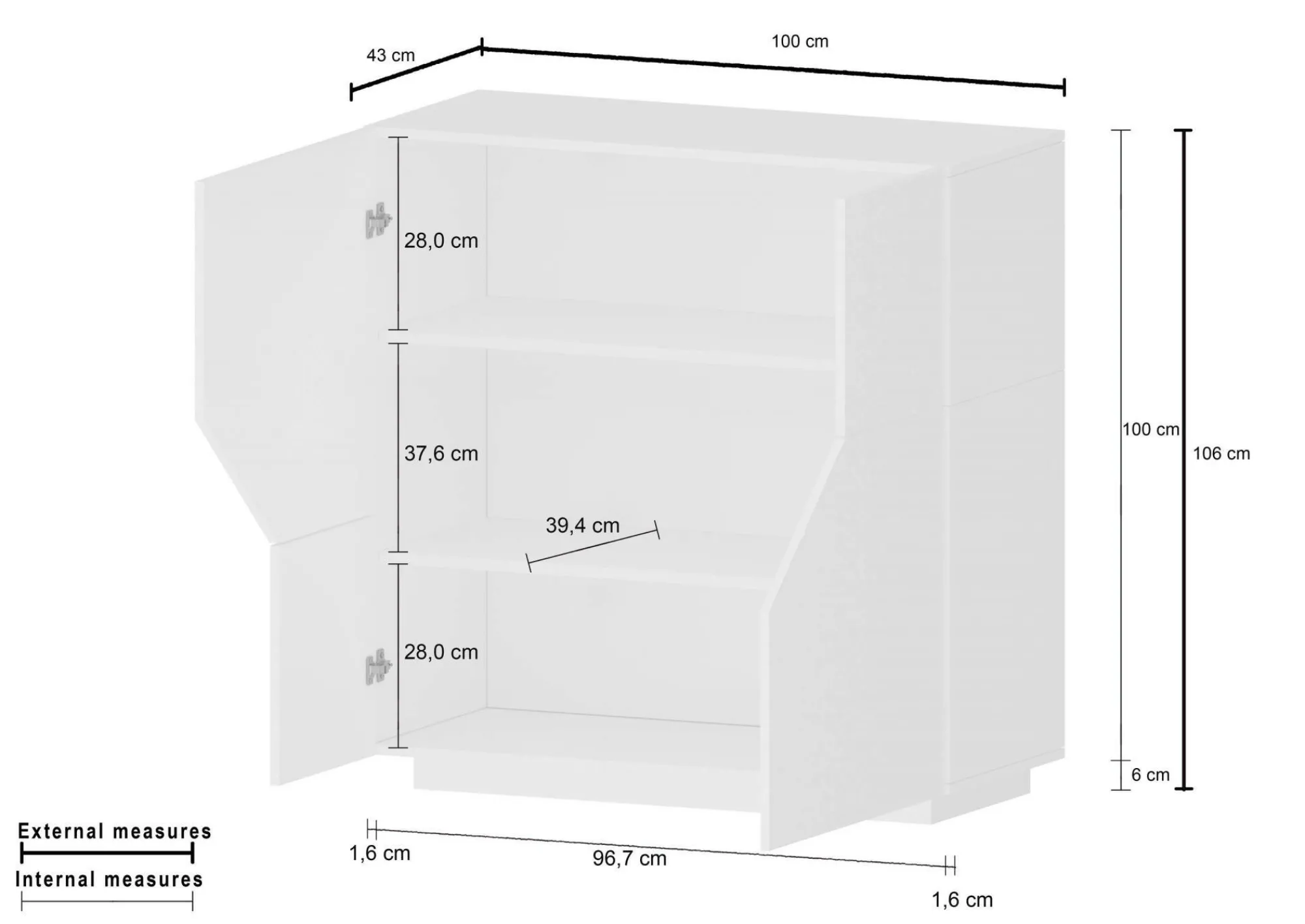 Credenza Dkoud, cm 100x43h106, Bianco lucido e Acero<Dmora Sale