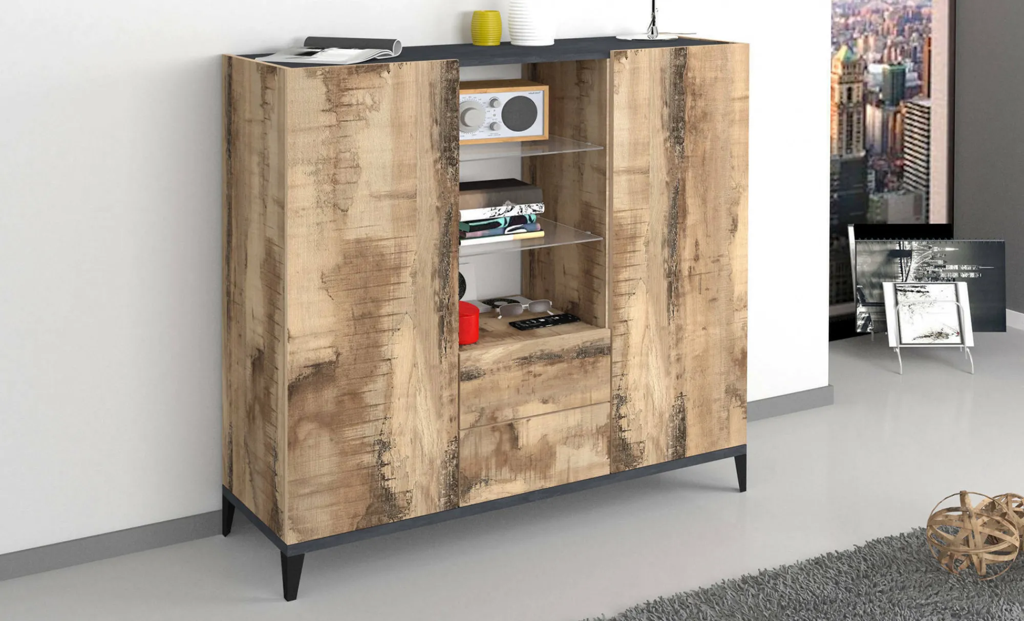 Credenza Dla, cm 120x40h133, Ardesia e Acero<Dmora Flash Sale