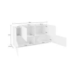 Credenza Dlenz, cm 160x45h86, Bianco lucido e Acero<Dmora Store