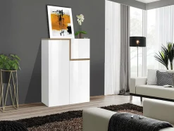Credenza Dmasi, cm 80x40h126, Bianco lucido e Acero<Dmora Cheap