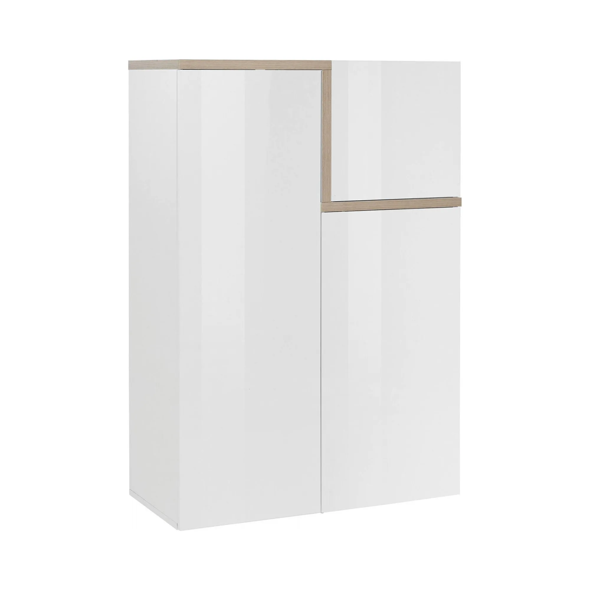 Credenza Dmasi, cm 80x40h126, Bianco lucido e Acero<Dmora Cheap