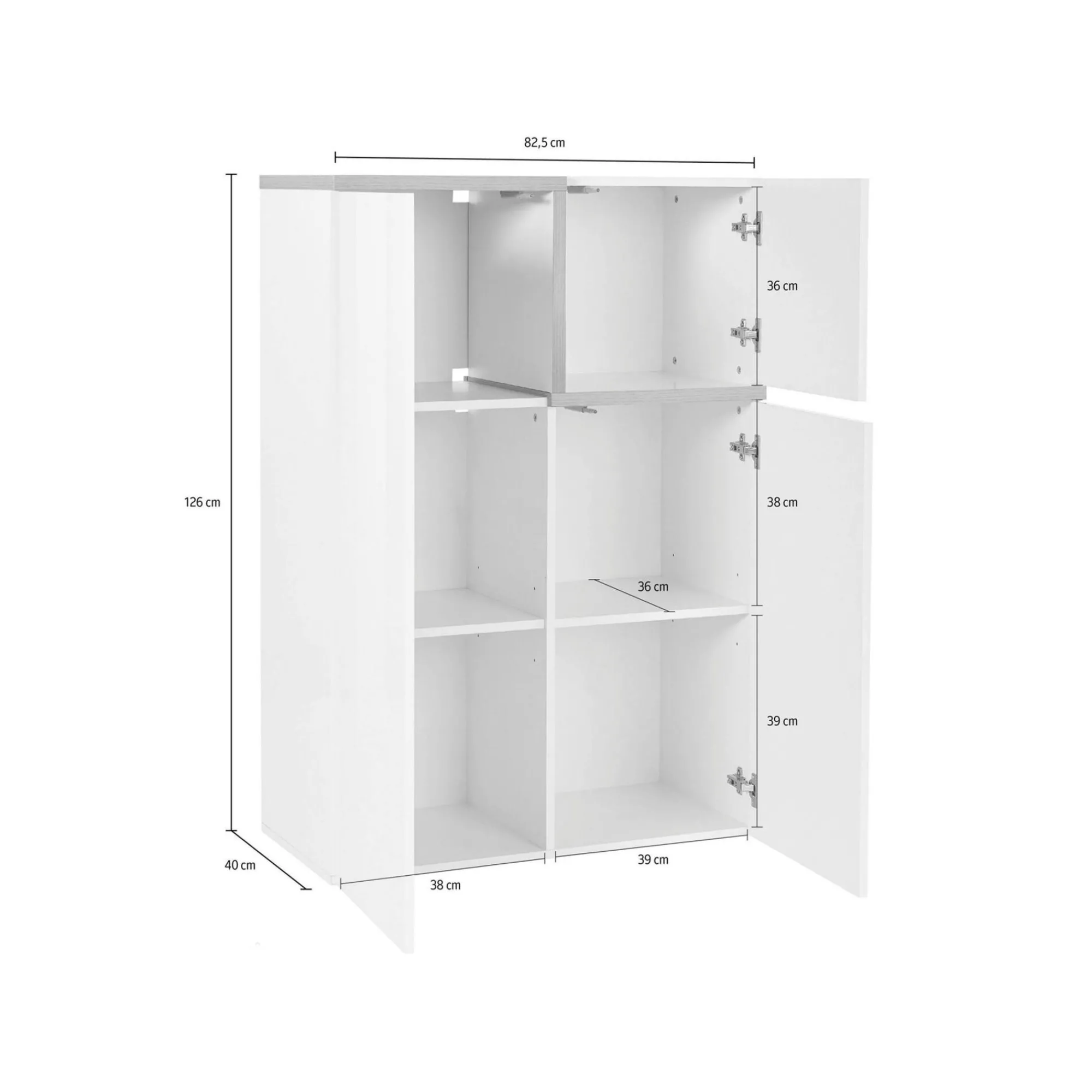 Credenza Dmasi, cm 80x40h126, Bianco lucido e Acero<Dmora Cheap