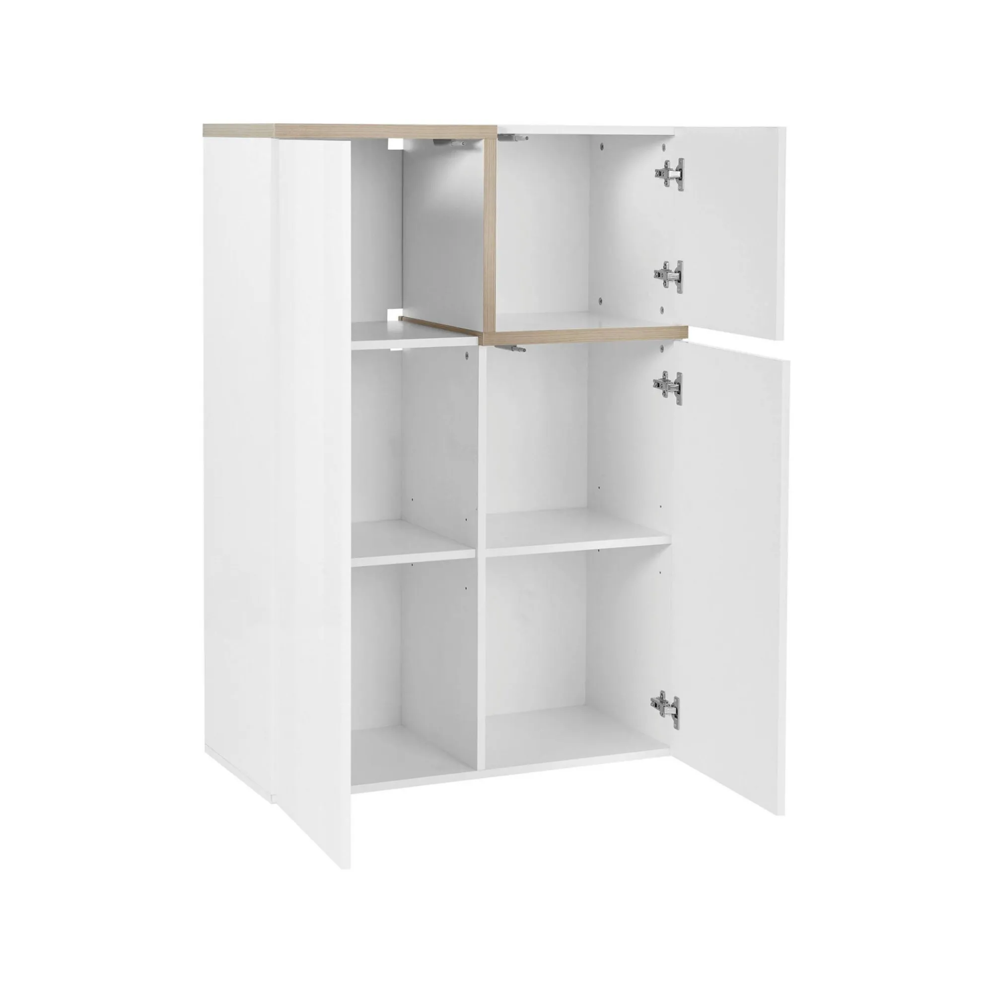 Credenza Dmasi, cm 80x40h126, Bianco lucido e Acero<Dmora Cheap