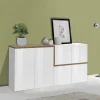 Credenza Dmati, cm 160x40h80, Bianco lucido e Acero<Dmora New