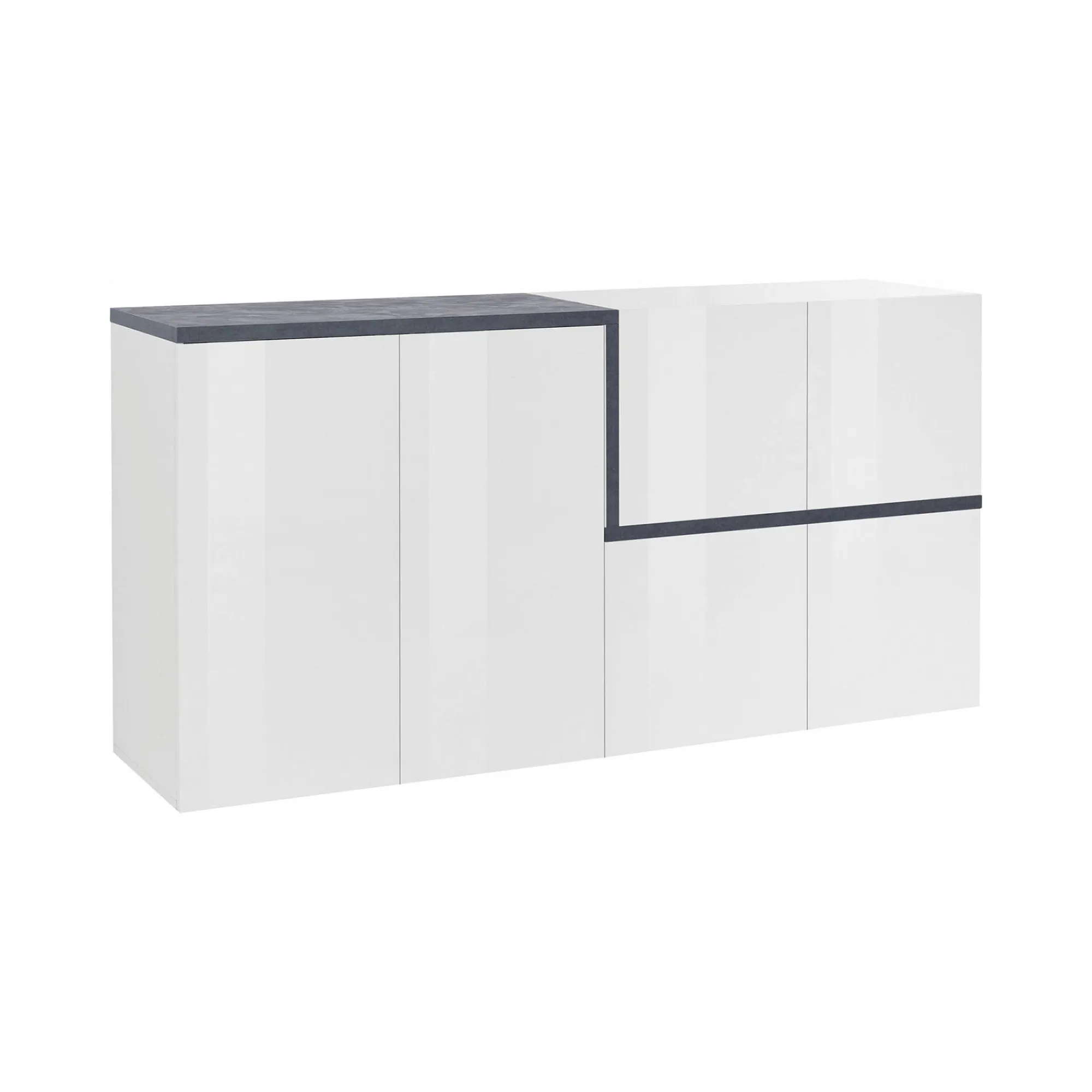 Credenza Dmati, cm 160x40h80, Bianco lucido e Ardesia<Dmora Hot