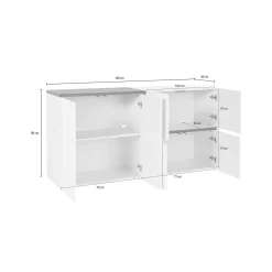 Credenza Dmati, cm 160x40h80, Bianco lucido e Ardesia<Dmora Hot