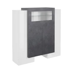 Credenza Dmaye, cm 130x45h135, Bianco lucido e Ardesia<Dmora Outlet