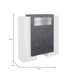 Credenza Dmaye, cm 130x45h135, Bianco lucido e Ardesia<Dmora Outlet