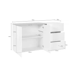 Credenza Dmot, cm 150x40h80, Bianco lucido e Acero<Dmora Flash Sale