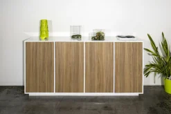 Credenza Dnande, cm 180x41h86, Bianco lucido e Noce<Dmora Sale