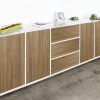 Credenza Dnast, cm 220x41h86, Bianco lucido e Noce<Dmora Hot