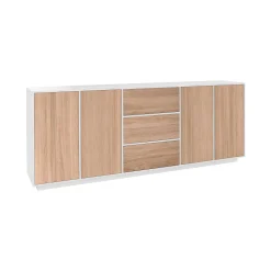 Credenza Dnast, cm 220x41h86, Bianco lucido e Noce<Dmora Hot