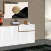 Credenza Dnebol, cm 160x40h80, Bianco lucido e Acero<Dmora New