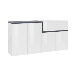 Credenza Dnebol, cm 160x40h80, Bianco lucido e Ardesia<Dmora Best